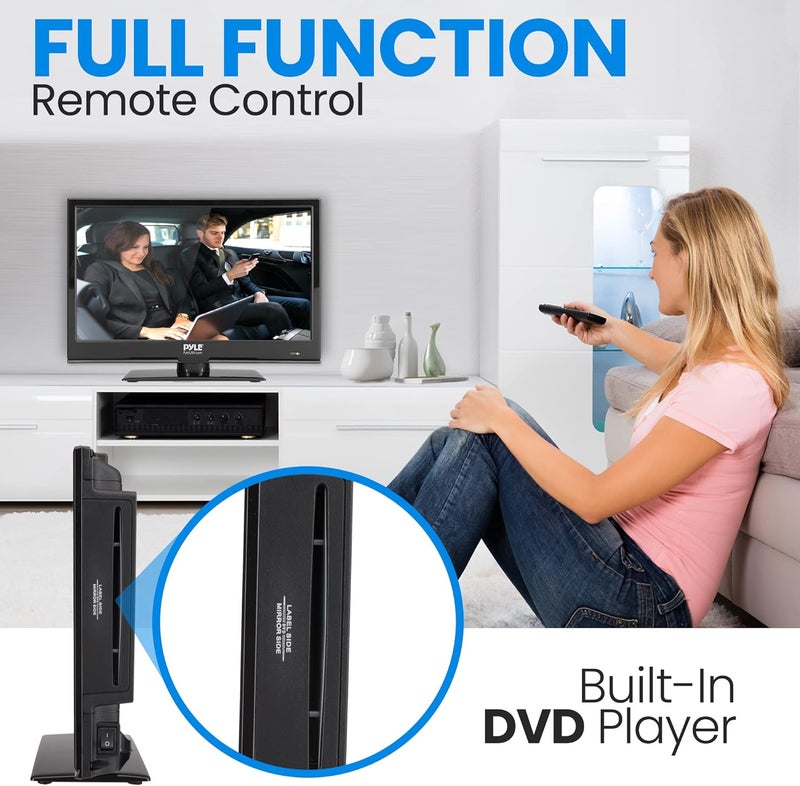 Pyle تلفاز LED مسطح 15.6 بوصة، تلفاز صغير بدقة 1080 بكسل للسيارات، المنازل، وRV، HDMI، RCA، مجموعة DVD مدمجة، محول 12/24 فولت، تلفاز قابل للتعليق على الحائط مع جهاز تحكم عن بعد، متوافق مع ماك وPC، شاشة رفيعة، أسود - Image 4